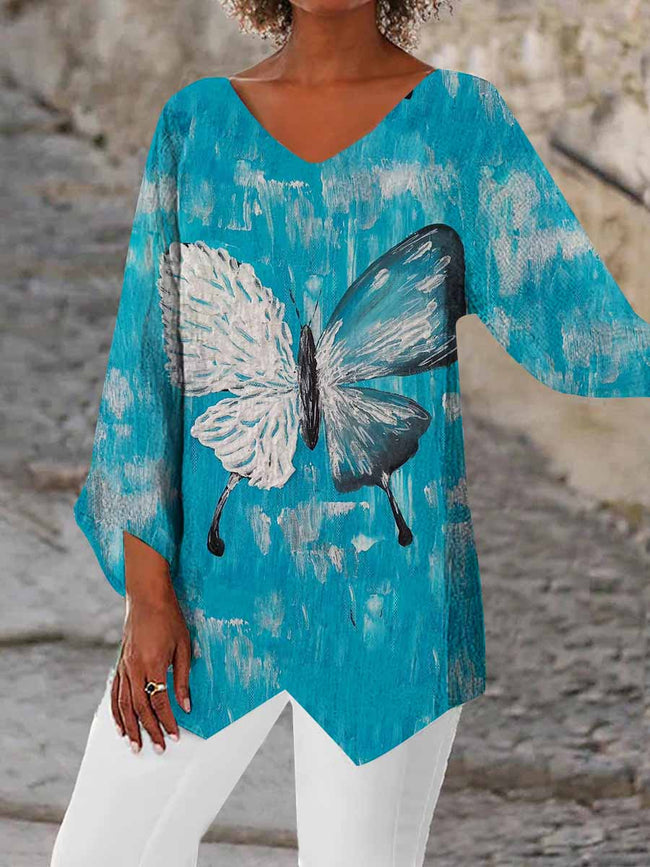 Women's Butterfly Print Vintage Casual Top