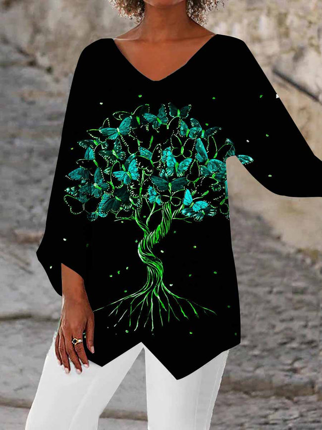 Women's Butterfly Glow in Dark Print Vintage Casual Top