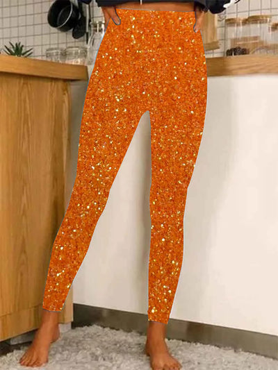 Women's Vintage Glitter Halloween Print Casual Stretch Pants