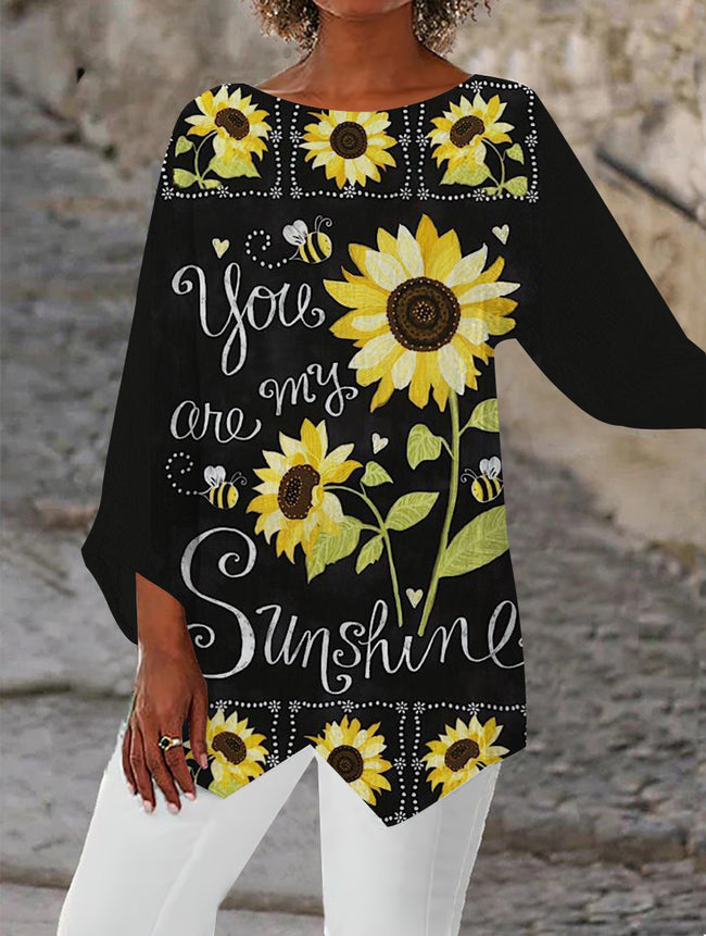 Women's Vintage Sunflower Print Casual Top