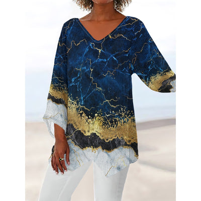 Women's Blue Marble Stylish Casual Top