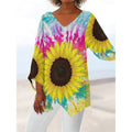 Women's Sunflower Print Vintage Casual Top