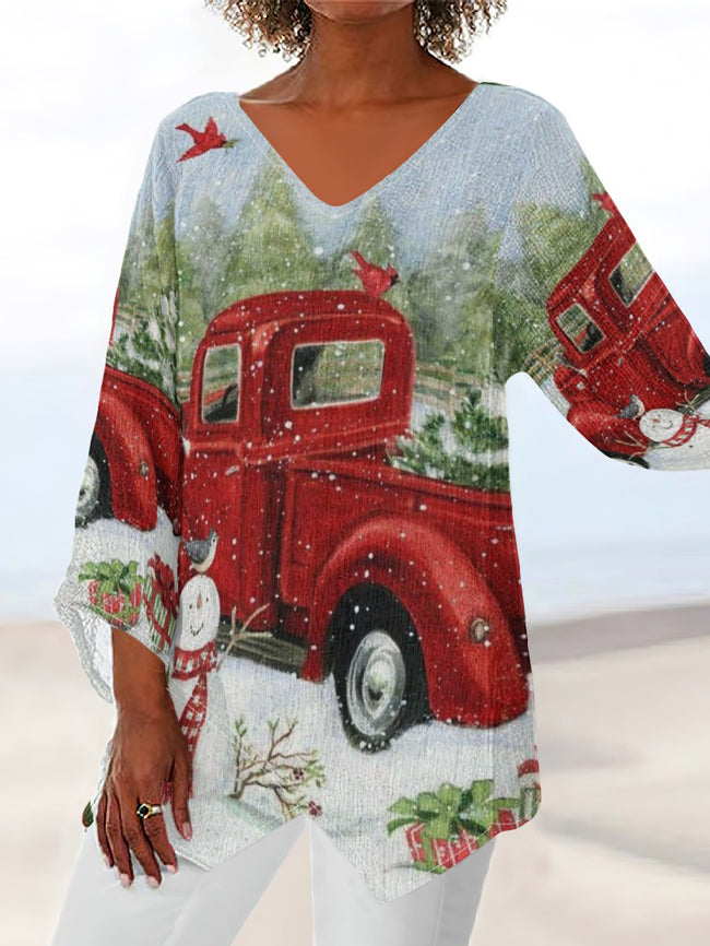 Women's Christmas Truck Print  Casual Top