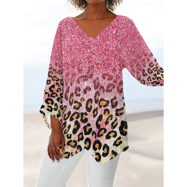 Women's Pink Leopard Stylish Casual Top