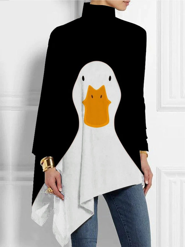 Women's Cute Duck Print Turtleneck Tops