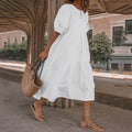 Comstylish Vacation Puff Sleeve Solid Color Dress