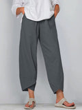 Womens Solid Color Simple Loose Casual Ninth Pants