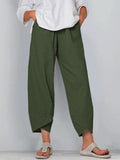 Womens Solid Color Simple Loose Casual Ninth Pants
