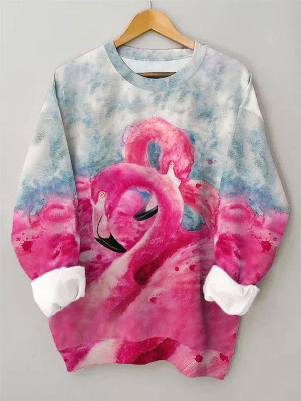 Casual Flamingo Print Sweatshirt