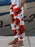 Casual Loose Pocket Floral Print Pants