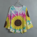 Women's Sunflower Print Vintage Casual Top