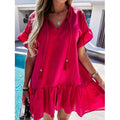 Comstylish V-Neck Short-Sleeved Drape Pleated Dress