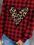 Casual Heart Leopard Red Plaid Print Sweatshirt