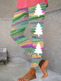 Women's Oil Painting Christmas Tree Print Leggings