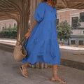 Comstylish Vacation Puff Sleeve Solid Color Dress