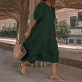 Comstylish Vacation Puff Sleeve Solid Color Dress