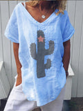 Women's Casual Cotton Linen Cactus Top