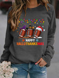 Football Happy Hallothanksmas Maple Snowflake Print Sweatshirt
