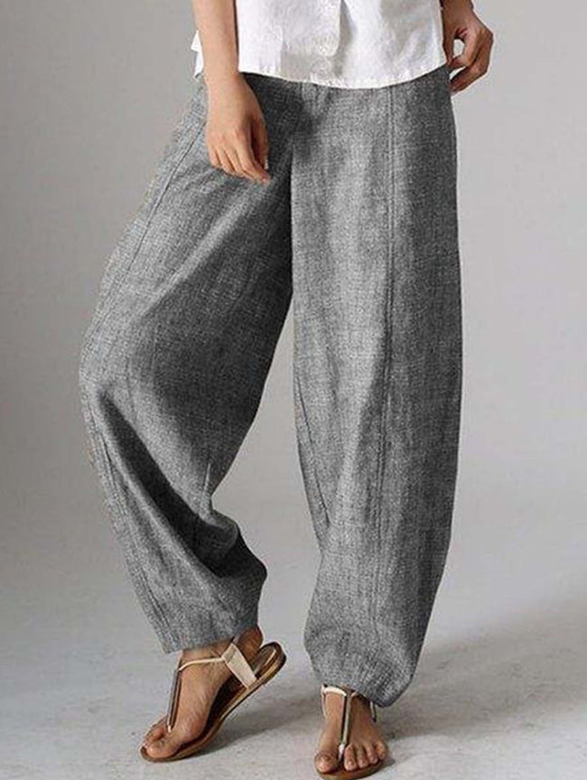 *Solid Color Casual Plain Linen Pants
