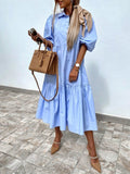 Comstylish Lapel Loose-fit Shirt Dress