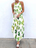 Comstylish St. Patrick's Day Shamrock Print Sleeveless Maxi Dress