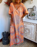 Loose Casual Geometric Print V-Neck Maxi Dress