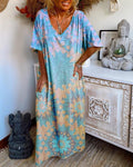 Loose Casual Geometric Print V-Neck Maxi Dress