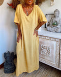 Plus Size Solid Color Casual Linen Long Dress