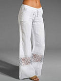 Women's Casual Lace Hollow Cotton And Hemp Trousers