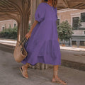 Comstylish Vacation Puff Sleeve Solid Color Dress