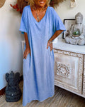 Plus Size Solid Color Casual Linen Long Dress