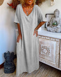 Plus Size Solid Color Casual Linen Long Dress