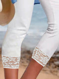 Plain Lace Casual Plus Size Cropped Pants