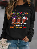 Football Happy Hallothanksmas Maple Snowflake Print Sweatshirt