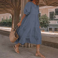 Comstylish Vacation Puff Sleeve Solid Color Dress