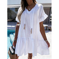 Comstylish V-Neck Short-Sleeved Drape Pleated Dress