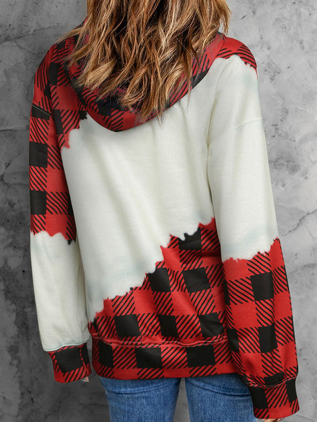 Casual Red Plaid Heart Leopard Print Hoodie