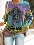 Women's Blessed Jesus Tie Dye Print Casual Sweatshirt