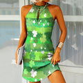 Comstylish Fashion Shamrock Halter Sleeveless Mini Dress