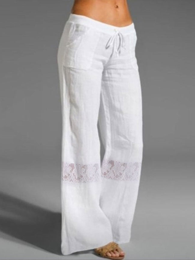 Women's Casual Lace Hollow Cotton And Hemp Trousers