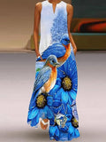 Women's Long Dress Maxi Dress Casual Dress Shift Dress Summer Dress Animal Peacock Feather Casual Outdoor Daily Weekend Pocket Print Sleeveless V Neck Dress Regular Fit White Yellow Red Spring Summer