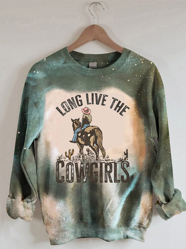 Women's Vintage Long Live The Cowgirls Tie-Dye Casual Sweatshirt