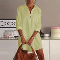 Comstylish Vintage Plain V Neck Button Pocket Long Sleeve Mini Dress