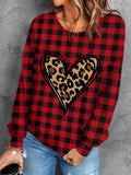 Casual Heart Leopard Red Plaid Print Sweatshirt