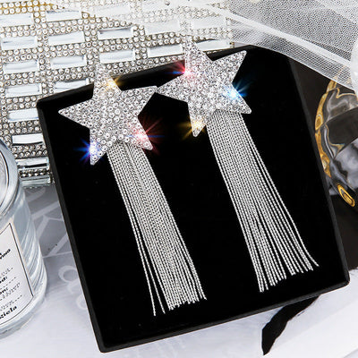 Womens Twinkle Star Tassel Pendant Earrings