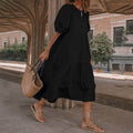 Comstylish Vacation Puff Sleeve Solid Color Dress