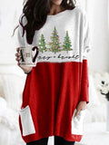 Merry And Bright Christmas Print Long Sleeve Casual Top
