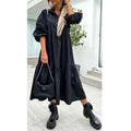 Comstylish Lapel Loose-fit Shirt Dress