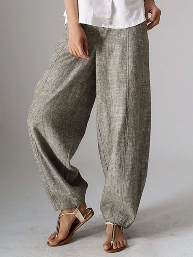 *Solid Color Casual Plain Linen Pants