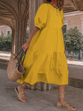 Comstylish Vacation Puff Sleeve Solid Color Dress